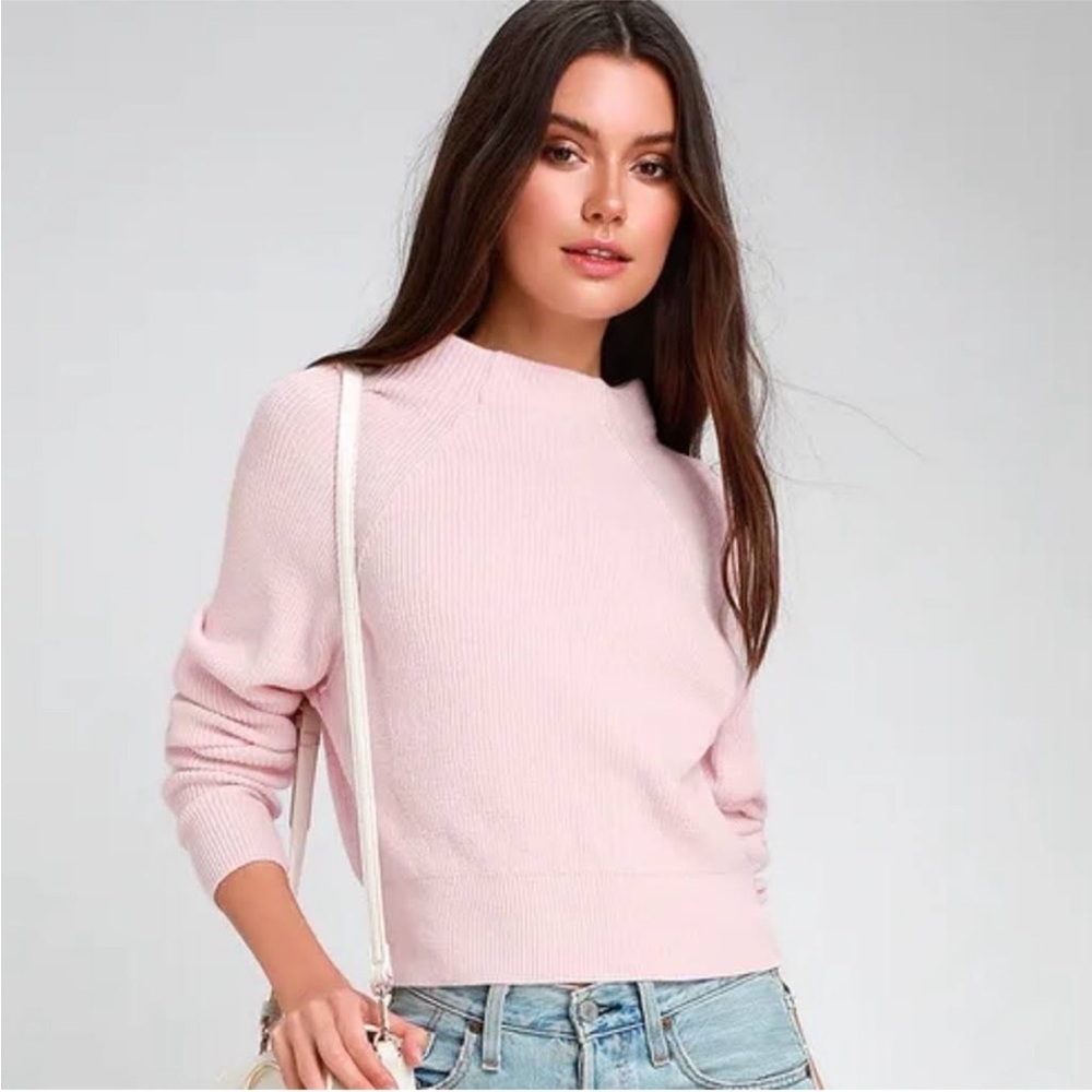 Free People Pink Too Good Ribbed Mock Neck Sweater